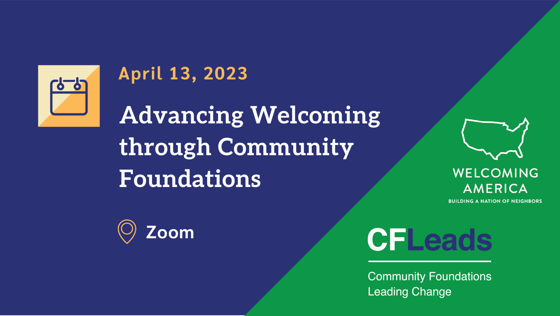 Graphic for event with CFLeads and Welcoming America logos.